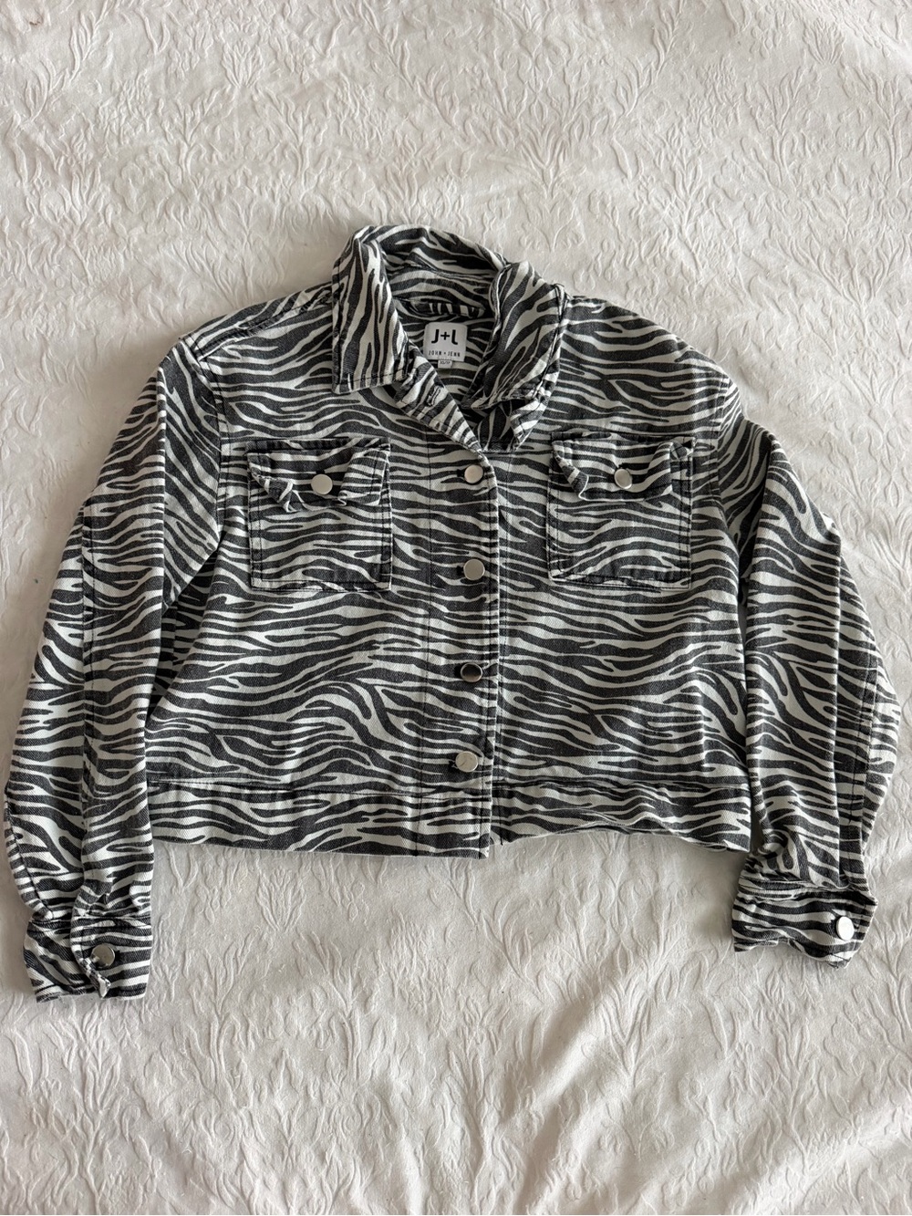 Black & White Zebra Print Cropped Jean Jacket